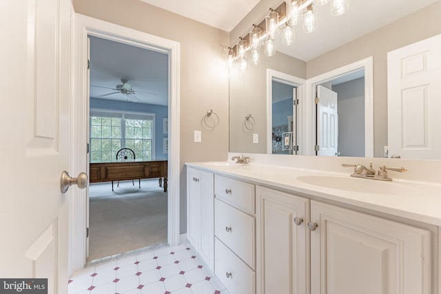 1052 Cedar Mill Ln, West Chester, PA 19382 - full bath with a ceiling fan, double vanity, and tile patterned floors