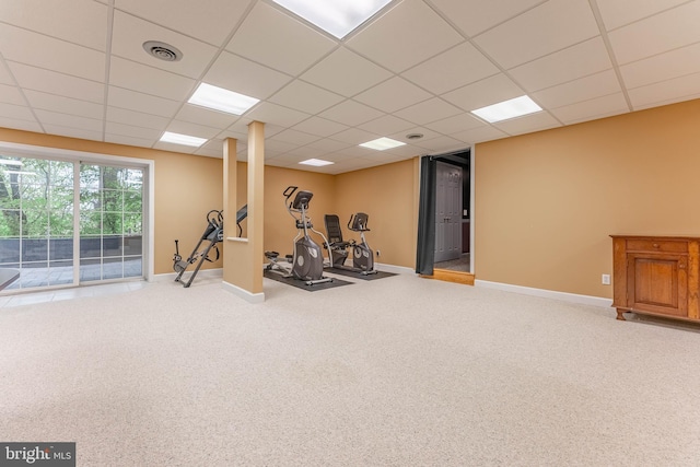 1052 Cedar Mill Ln, West Chester, PA 19382 - workout room with a drop ceiling, baseboards, and carpet
