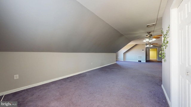 519 Delaware Ave, Egg Harbor Township, NJ 08234 - bonus room with dark colored carpet, baseboards, lofted ceiling, and a ceiling fan