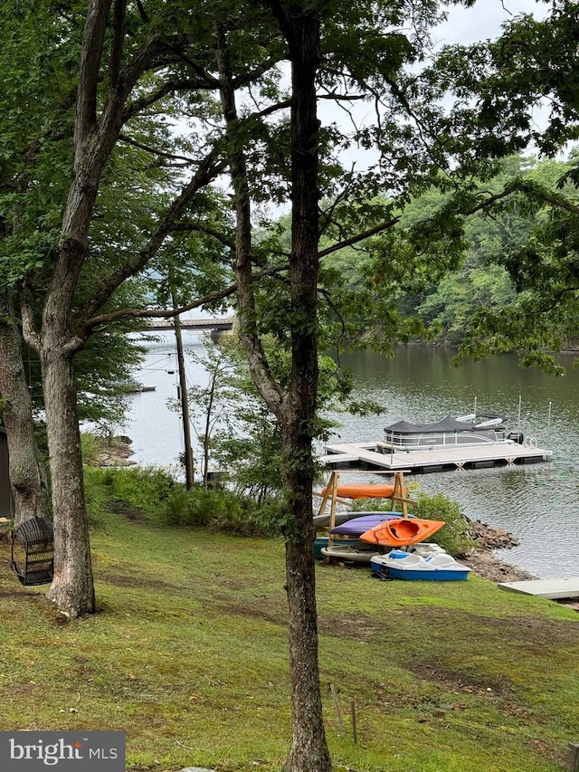 water view featuring a floating dock