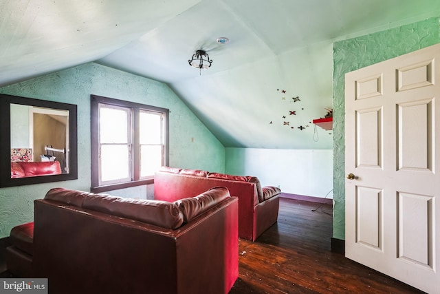 additional living space with wood-type flooring and vaulted ceiling