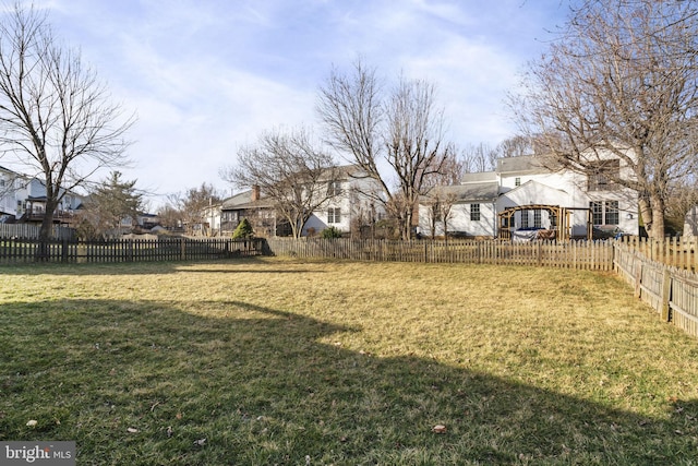 view of yard with a fenced backyard