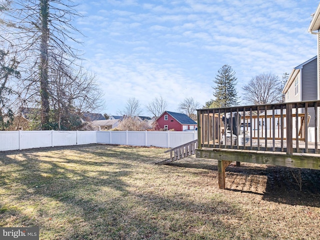 view of yard featuring a wooden deck and a fenced backyard