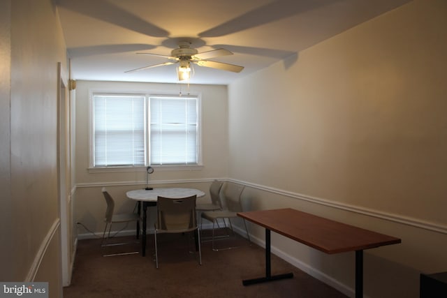 interior space with a ceiling fan