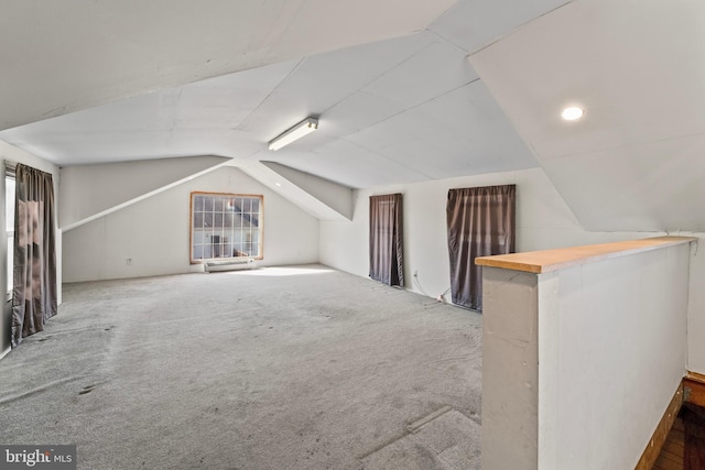 additional living space with carpet flooring and vaulted ceiling