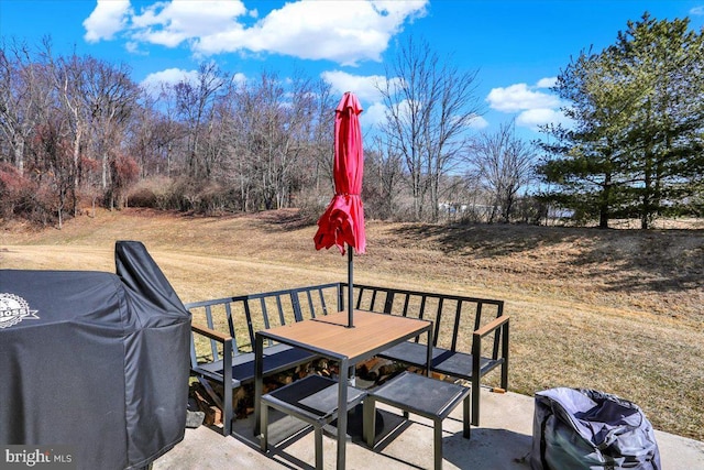 view of patio featuring outdoor dining area and grilling area