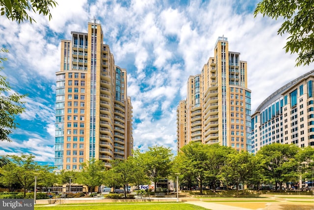 view of building exterior with a city view