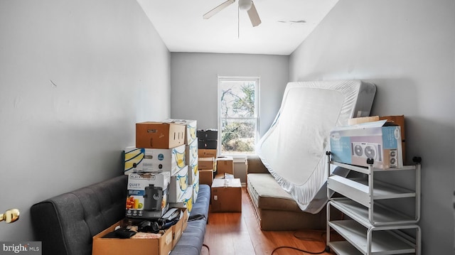 interior space featuring a ceiling fan