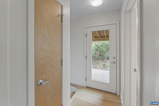 doorway to outside featuring light wood-type flooring