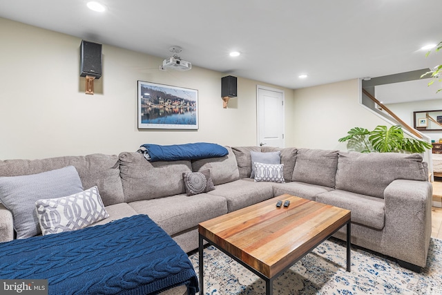 living area featuring recessed lighting