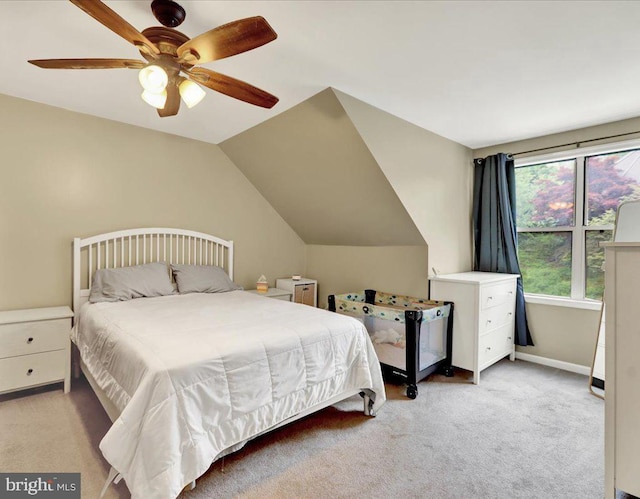 5 Westpointe Dr, Ephrata, PA 17522 - bedroom featuring light colored carpet, ceiling fan, lofted ceiling, and baseboards
