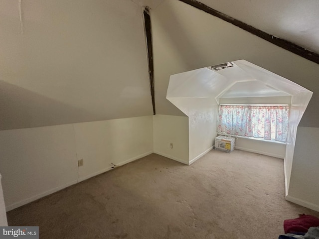 additional living space featuring baseboards, carpet, and vaulted ceiling