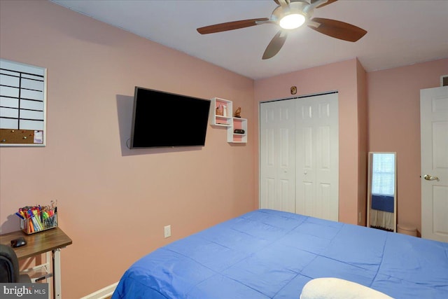 bedroom with a closet and ceiling fan