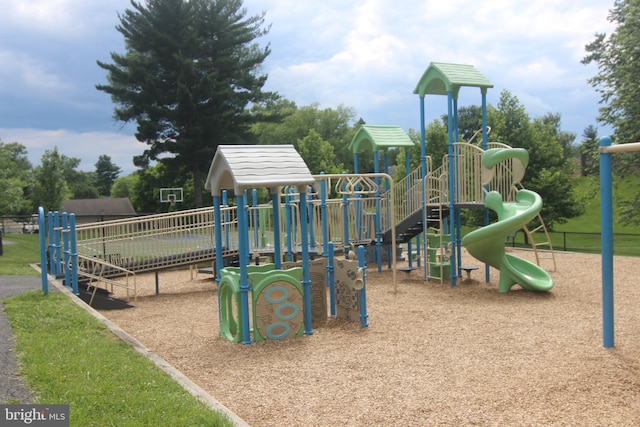 community jungle gym with fence