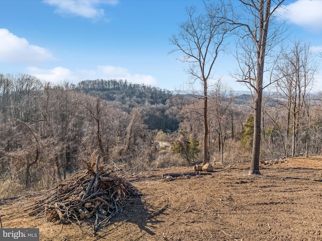 mountain view featuring a view of trees