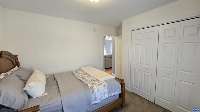 bedroom featuring a closet and carpet flooring