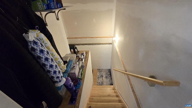 stairway with wood finished floors