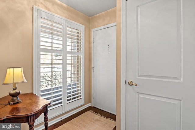 entryway with wood finished floors