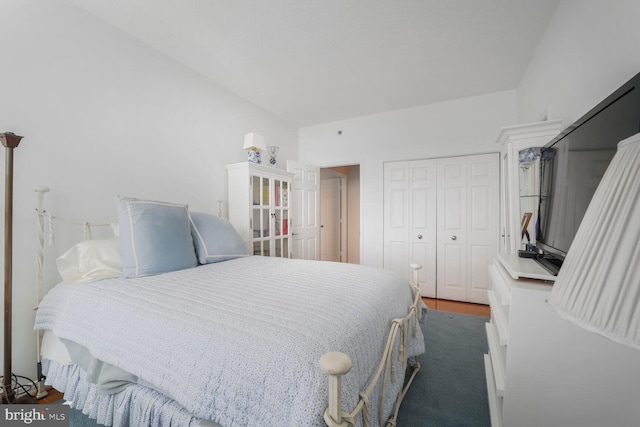 bedroom with wood finished floors and a closet