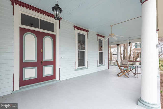 view of patio / terrace featuring a porch and ceiling fan