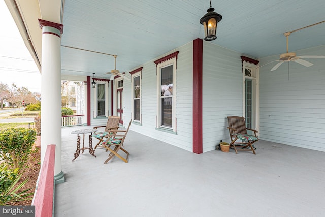 view of patio / terrace featuring a porch and ceiling fan