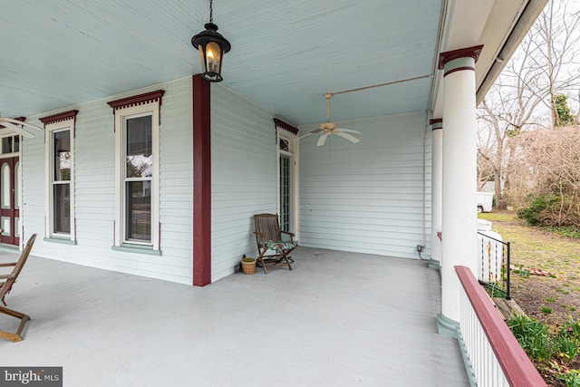 view of patio / terrace with a porch and ceiling fan