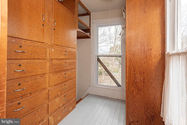 walk in closet with light wood-type flooring