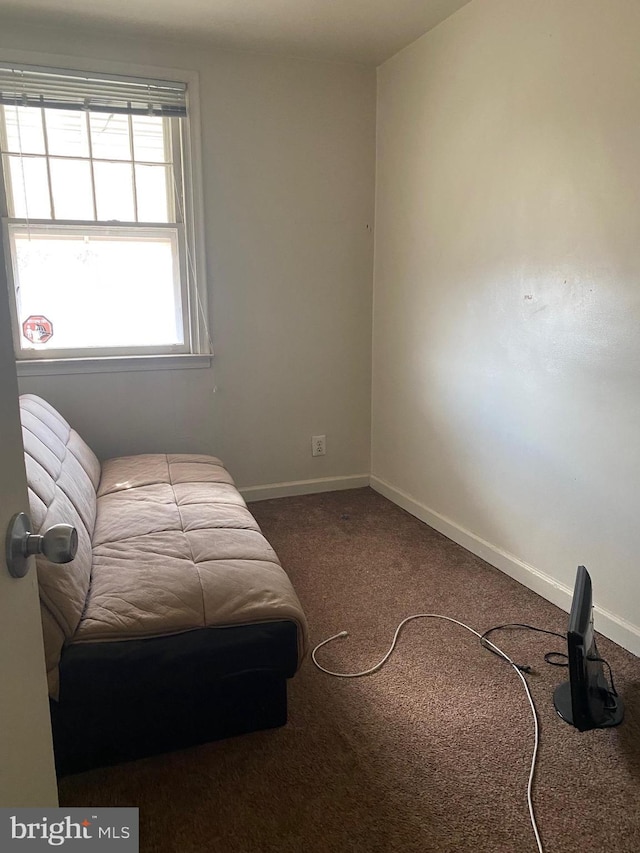 bedroom with baseboards and carpet