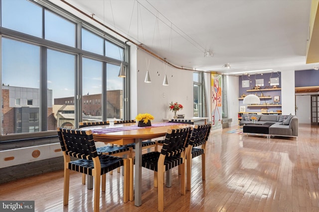 dining space with hardwood / wood-style flooring