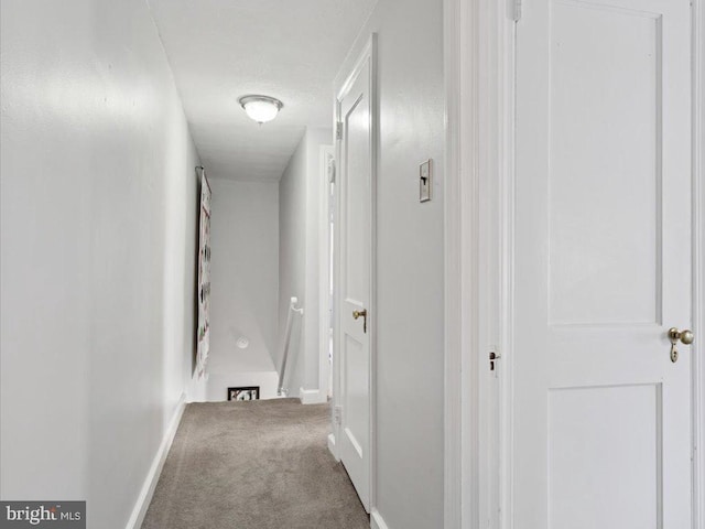 hall with baseboards and carpet floors