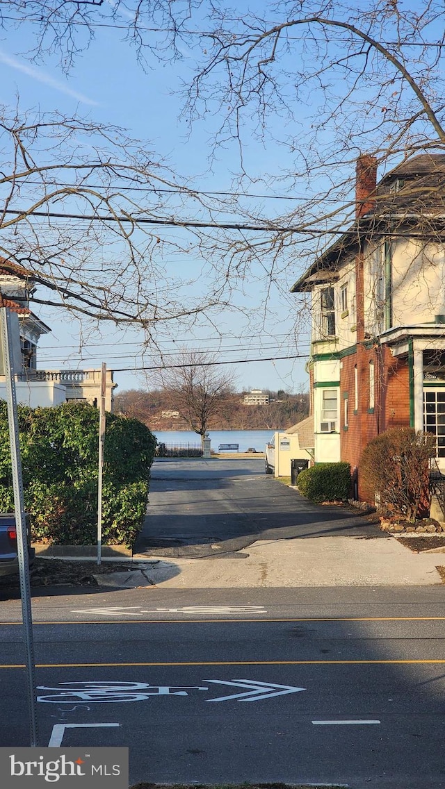 view of road with a water view