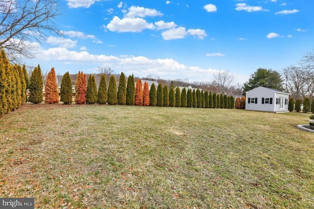 view of yard featuring an outbuilding