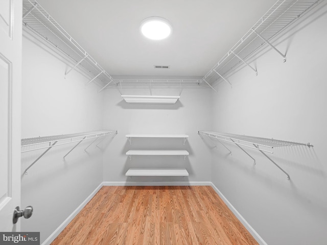 walk in closet with visible vents and wood finished floors