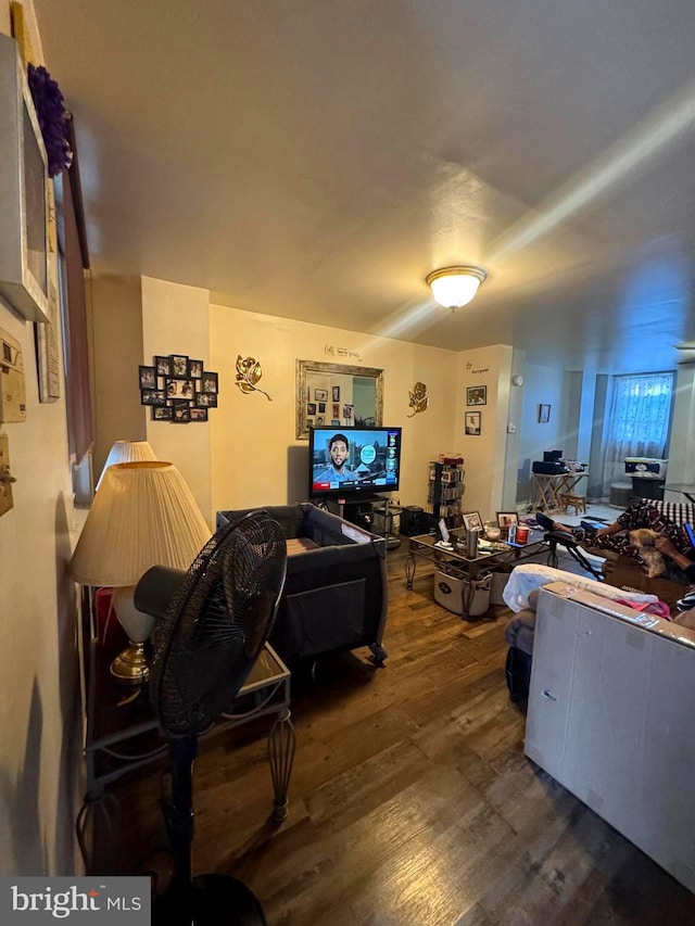 living area with dark wood-style flooring