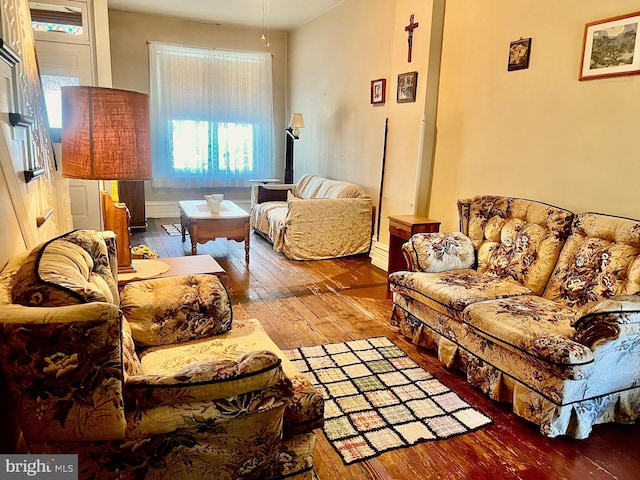 living room with baseboards and hardwood / wood-style flooring