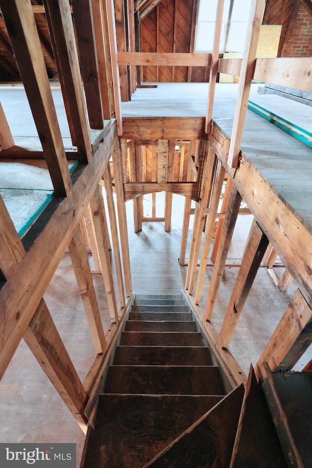 staircase with hardwood / wood-style floors