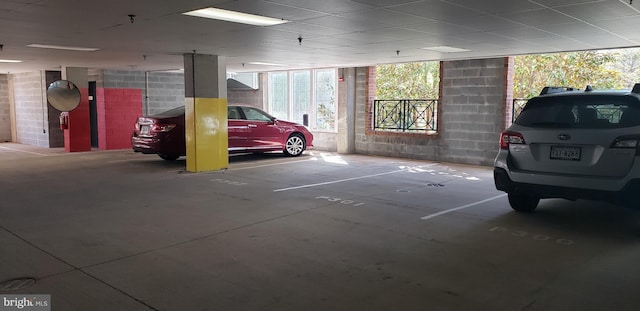 parking garage with concrete block wall