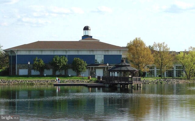 property view of water featuring a gazebo