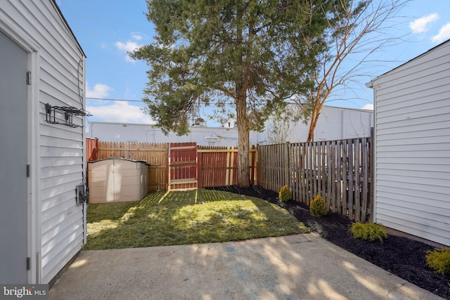 view of yard with a fenced backyard and a patio area