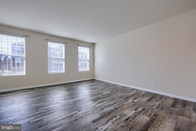 empty room featuring a wealth of natural light and dark wood finished floors