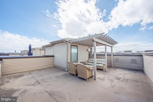 view of patio / terrace with an outdoor hangout area and a pergola