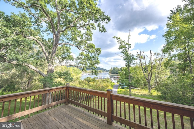 deck featuring a water view