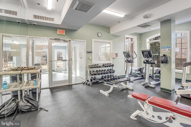 workout area with visible vents