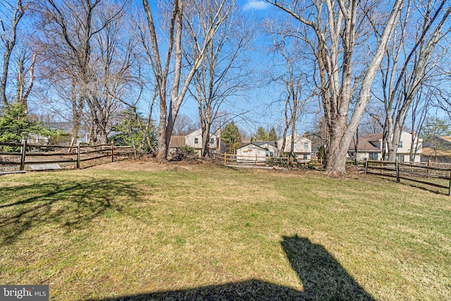 view of yard featuring a residential view and a fenced backyard