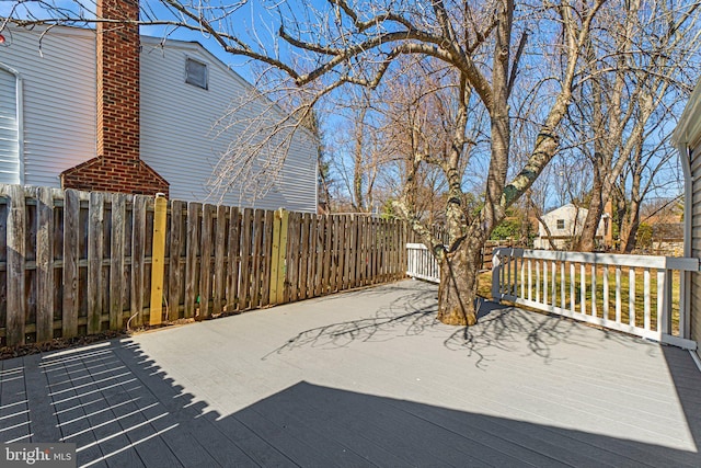 wooden terrace featuring fence