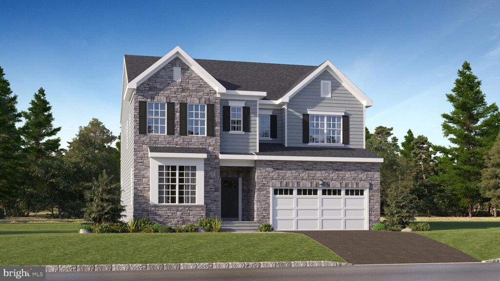 5 Jacob Francis Way, Titusville, NJ 08560 - view of front of house with stone siding, a garage, asphalt driveway, and a front yard