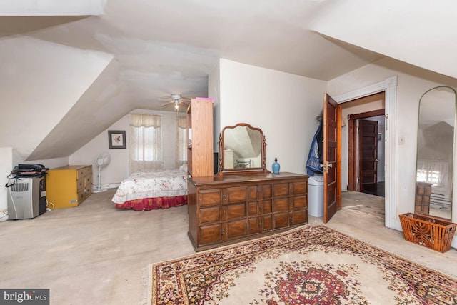 bedroom featuring lofted ceiling