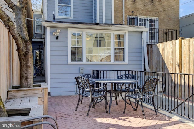 view of patio / terrace featuring outdoor dining area and a fenced backyard