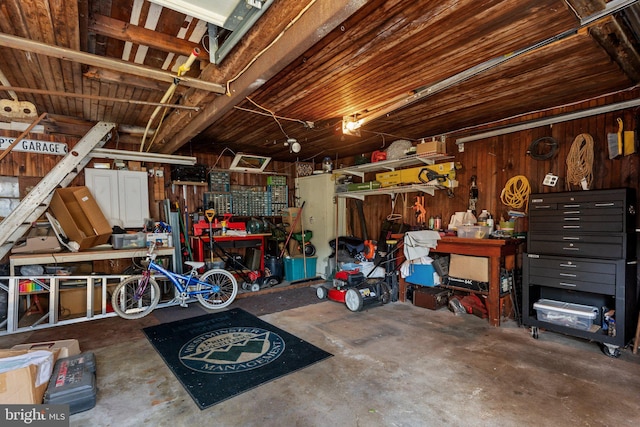 garage featuring a workshop area