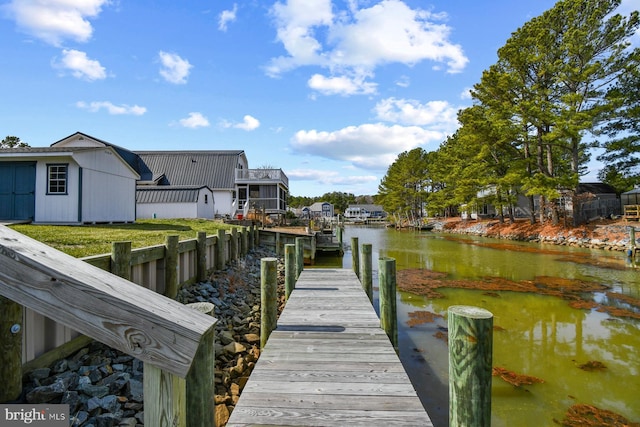 dock area with a water view